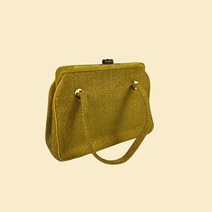 1970s yellow basketweave purse, vintage J.R. Florida mustard yellow woven bag